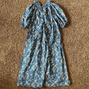 J Crew Liberty Sea Blossoms Blue Floral Smocked Neck Puff Sleeves Dress Size S